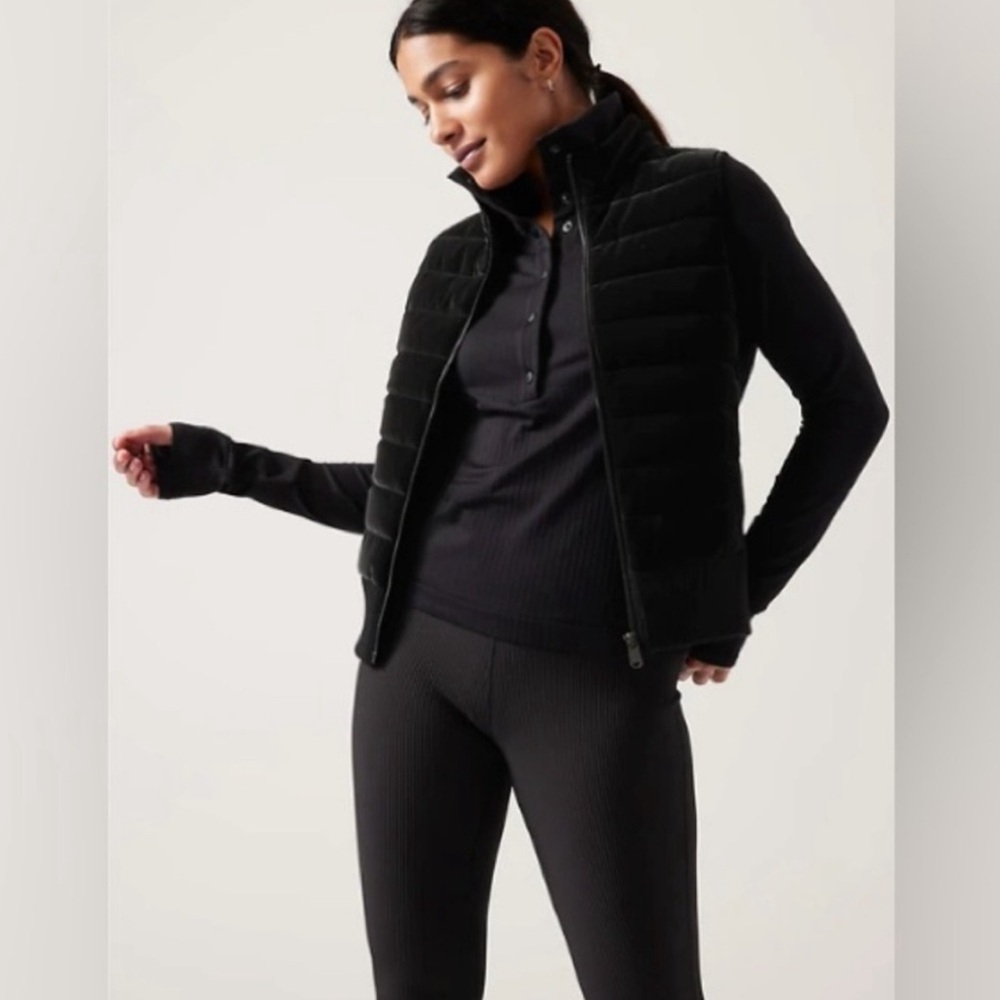 Athleta Hanover Hybrid Vest Black Merino Wool Velvet.